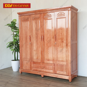 Tủ Để Quần Áo Gia Đình 4 Cánh Gỗ Sồi Màu Nâu Đẹp Giá Rẻ