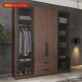 Tủ Để Quần Áo MDF Cánh Kính Mở Hiện Đại Màu Nâu Đậm...