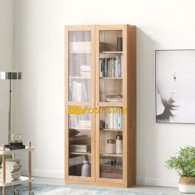 Tủ Để Sách Cửa Kính Phòng Làm Việc Màu Sồi Gỗ Tự Nhiên Mẫu Mới Đẹp