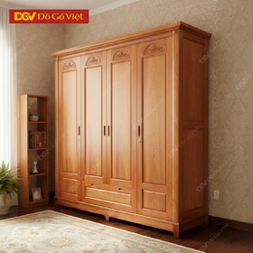 Tủ Đồ Gỗ 3 Cánh Chân Cao Vân Xoan Tự Nhiên Chạm Hoa Văn Đẹp