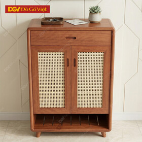 Tủ Đựng Giày 2 Cánh Gỗ Xoan Kết Hợp Đan Mây Hiện Đại Giá Rẻ