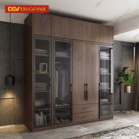 Tủ Đựng Quần Áo MDF Màu Óc Chó Kết Hợp Cửa Kính Mẫu Mới Nhất 2025