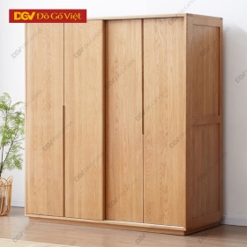Tủ Đựng Quần Áo Cửa Lùa Gỗ Cao Su Veneer Sồi Đẹp Giản Dị