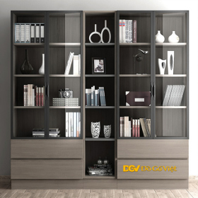 Tủ Đựng Sách Để Hồ Sơ Màu Xám Khung Cánh Kính
