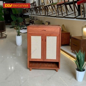 Tủ Đựng Giày 2 Cánh Gỗ Xoan Kết Hợp Đan Mây Hiện Đại Giá Rẻ