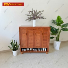 Tủ Giày Dép Gỗ Xoan Đào 4 Cánh Nan Chân Cao Tiện Ích