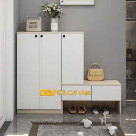 Tủ Giày Dép Có Kệ Ngồi Màu Vàng Sồi Phối Trắng Hiện Đại