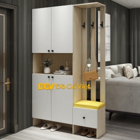 Tủ Giày Dép Gỗ MDF Màu Vàng Sồi Kèm Móc Treo Đồ Đẹp