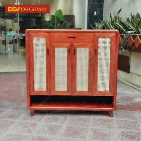 Tủ Giày Dép Hiện Đại Gỗ Hương Đá Kết Hợp Đan Mây Giá Rẻ