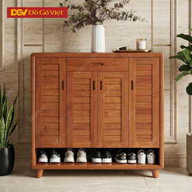Tủ Giày Dép Gỗ Xoan Đào 4 Cánh Nan Chân Cao Tiện Ích