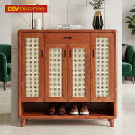 Tủ Giày Dép Hiện Đại Gỗ Hương Đá Kết Hợp Đan Mây Giá Rẻ