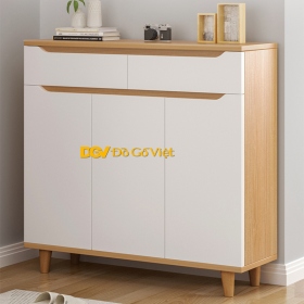 Tủ Giày Kiểu Bắc Âu Gỗ MDF Màu Sồi Cánh Trắng Chân Trụ Mới