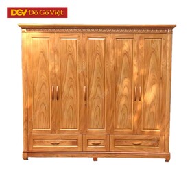 Tủ Gỗ Đẹp Đựng Quần Áo 5 Cánh Vân Gõ Kiểu Chân Cao Mới