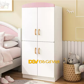 Tủ Gỗ Trẻ Em 2 Tầng Kệ Khung Cánh Sơn Màu Trắng Đẹp