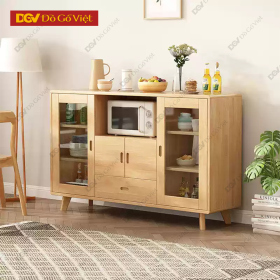 Tủ Gỗ Vân Sồi Tự Nhiên Cánh Kính Cho Nhà Bếp Hiện Đại