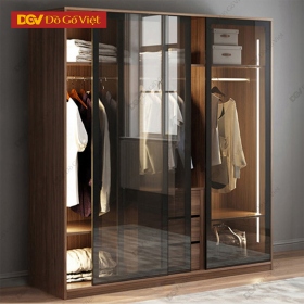 Tủ Kính Để Quần Áo 3 Cánh Cửa Lùa Hiện Đại Đẹp Màu Nâu