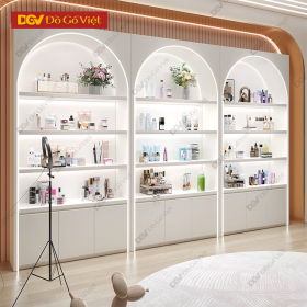 Tủ Kính Trưng Bày Sản Phẩm Sơn Trắng Có Đèn LED Trang Trí