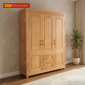 Tủ Quần Áo 3 Buồng Gỗ Veneer Gõ Viền Chạy Hoa Văn Cuốn Đẹp