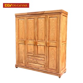 Tủ Quần Áo Bằng Gỗ Vân Gõ 4 Cánh Phù Hợp Cho Gia Đình Nhỏ