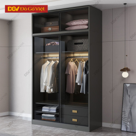 Tủ Quần Áo Cánh Kính Cửa Lùa Kèm Nóc Hiện Đại Màu Đen Đẹp