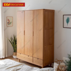 Tủ Quần Áo Chân Cao Veneer Sồi 3 Cánh Có Hộc Kéo Tiện Dụng