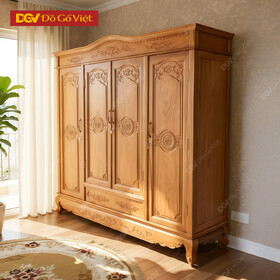 Tủ Quần Áo Cổ Điển Gỗ Gõ Đầu Vòm Chân Cong Chạm Hoa Tây Đẹp
