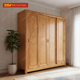 Tủ Quần Áo Cửa Lùa 4 Cánh Gỗ Gõ Đỏ Chân Đế Cao Thanh Lịch
