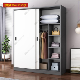 Tủ Quần Áo Cửa Lùa Gỗ Công Nghiệp Màu Xám Phối Trắng Đẹp Rẻ