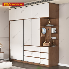 Tủ Quần Áo Cửa Lùa Màu Sồi Phối Trắng Ray Trượt Cao Cấp