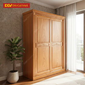 Tủ Quần Áo Cửa Trượt Gỗ Gõ 2 Cánh Pano Tiết Kiệm Diện Tích