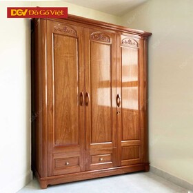 Tủ Quần Áo Gia Đình Gỗ Veneer Xoan Pano Hoa Văn 3 Cánh Mở