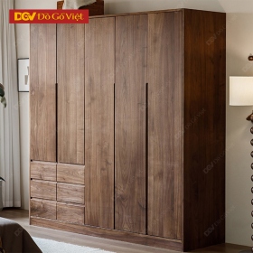 Tủ Quần Áo Gỗ Óc Chó 5 Cánh Rộng Rãi Kèm Ngăn Kéo Ngoài