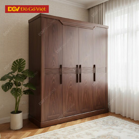 Tủ Áo Gỗ Mun Veneer Óc Chó Chân Bệt Cánh Thuyền Hiện Đại