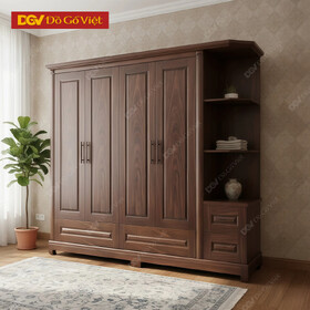 Tủ Để Quần Áo Gỗ Veneer Óc Chó Mẫu Pano Cánh Mở Hiện Đại