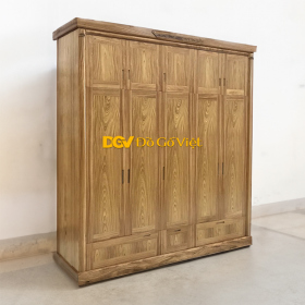Tủ Quần Áo Gỗ Tự Nhiên Hiện Đại 5 Cánh Mở Truyền Thống