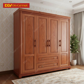 Tủ Quần Áo Gỗ Vân Hương Đá 4 Cánh Pano 2 Ngăn Kéo Đẹp