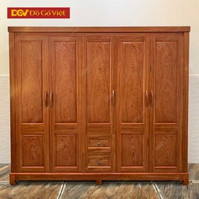 Tủ Quần Áo Gỗ Vân Hương Đá Cỡ Lớn 5 Cánh Mở 2 Ngăn Kéo