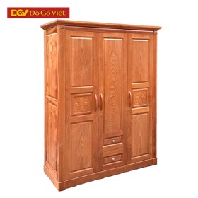 Tủ Quần Áo Gỗ Xoan Đào 3 Cánh Vân Mộc Chân Bệt Đơn Giản