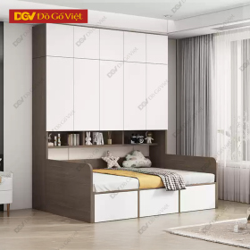 Tủ Quần Áo Kèm Giường Ngủ Màu Xám Cánh Trắng Kệ Nóc Áp...