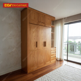 Tủ Quần Áo Kịch Trần Vân Gõ Đỏ Kèm Kệ Góc Tối Ưu Không Gian