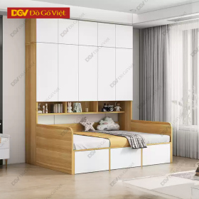 Tủ Quần Áo Liền Giường Màu Vàng Phối Trắng Kèm Hộc Kéo Hông