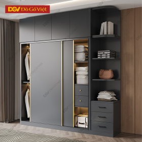 Tủ Quần Áo Màu Xám Kèm Nóc Và Kệ Trang Trí Đẹp Giá Rẻ