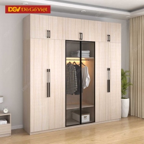 Tủ Quần Áo MDF 6 Cánh Phối Kính Kèm Đèn Led Sang Trọng