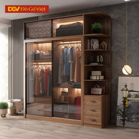 Tủ Quần Áo Cánh Kính Có Kệ Và Đèn Led Trang Trí Hiện Đại