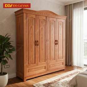 Tủ Quần Áo Phòng Ngủ Gỗ Gõ Đỏ Kiểu Vòm Pano Chạm Hoa Đẹp
