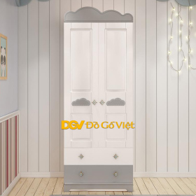 Tủ Quần Áo Trẻ Em Bằng Gỗ Màu Trắng Phối Xám Đơn Giản
