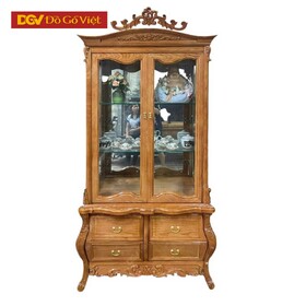 Tủ Rượu Cổ Điển Chân Cong Gỗ Sồi Nga Màu Hương Vàng Đẹp Mới