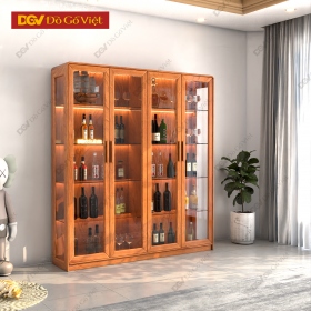 Tủ Rượu Gõ Đỏ Cao Cấp Cánh Kính Kết Hợp Đèn Led Hiện Đại