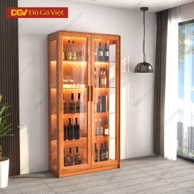 Tủ Rượu Gỗ Gõ Đỏ Phối Cánh Kính Đèn Led Sang Trọng