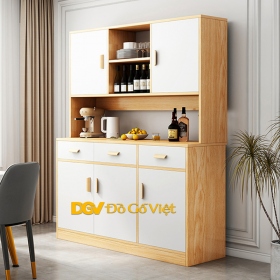 Tủ Rượu Kết Hợp Tủ Chén Bát Gỗ Công Nghiệp Màu Sồi Đẹp